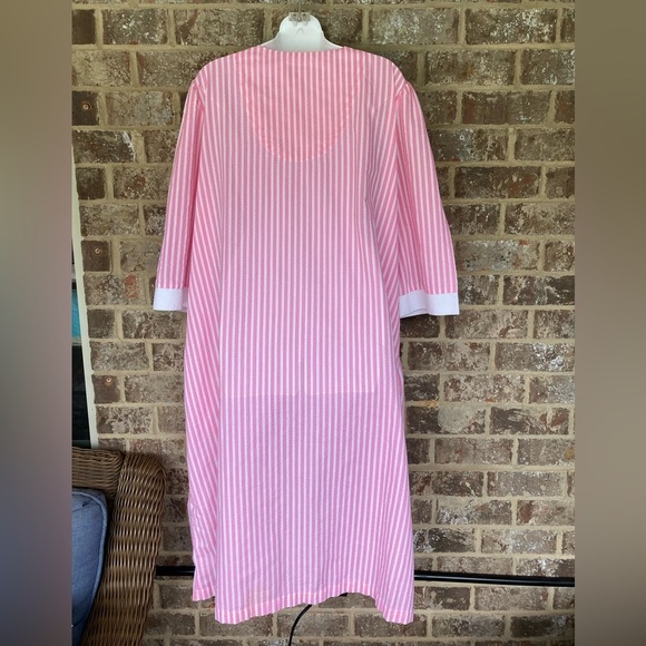 Vintage National striped floral embroidered zip front night dress mumu Size 1X - Picture 8 of 10